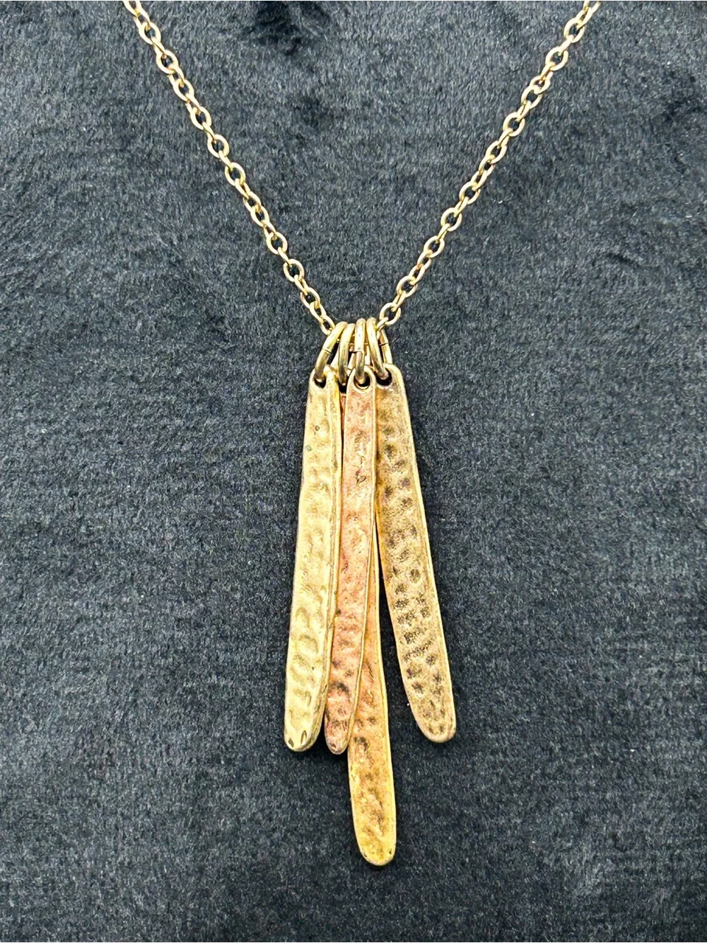 Chico's Gold Tone Hammered Multi-Pendant Necklace, Organic Stick Fringe